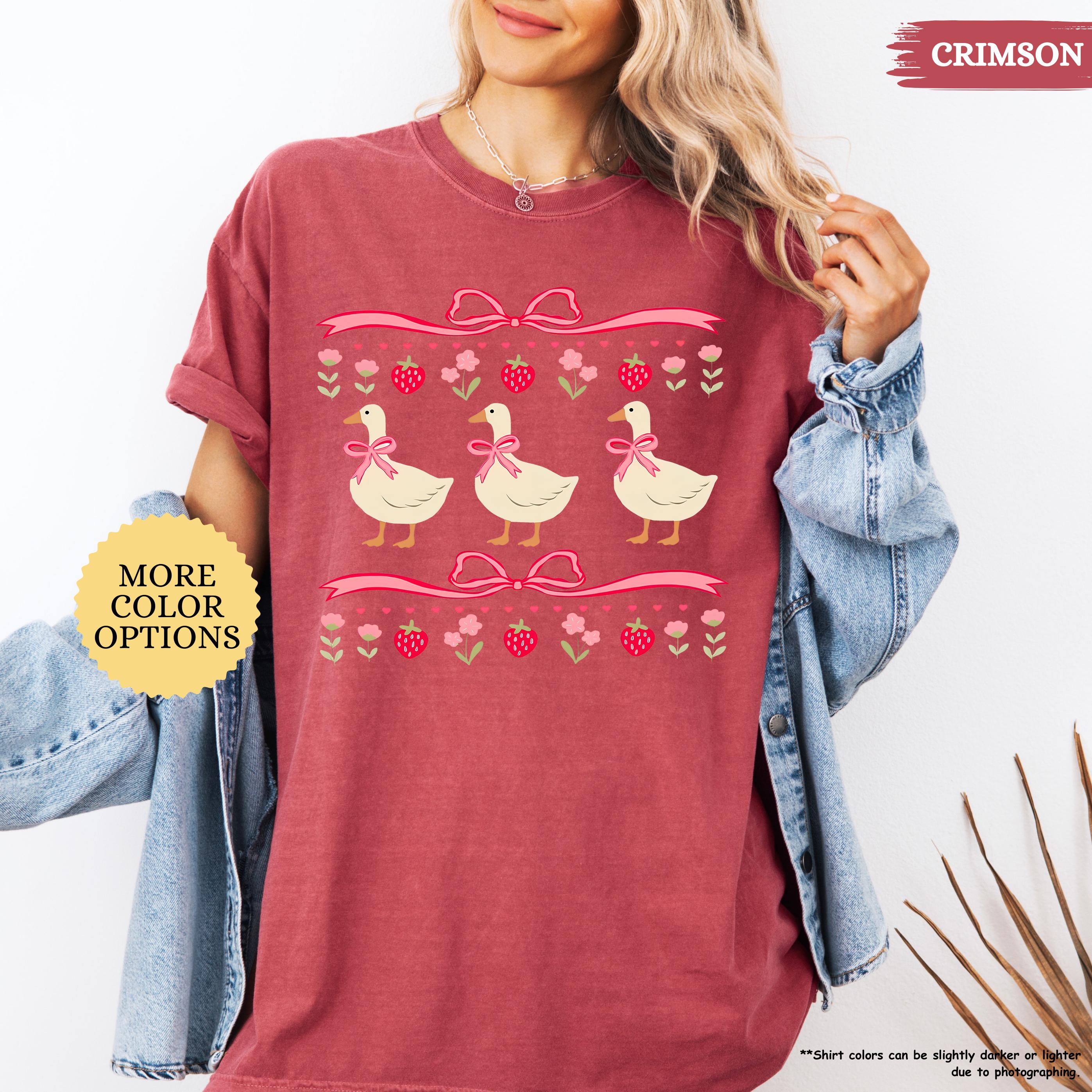 Comfort Colors® Cute Strawberry Goose Shirt, Summer Woman Gift, Goose Lover, Mama Goose, Coquette Strawberry, Mothers Day, Country Girl Tee