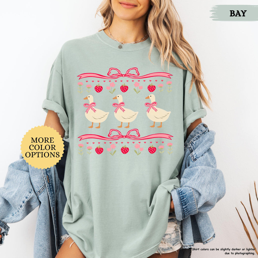 Comfort Colors® Cute Strawberry Goose Shirt, Summer Woman Gift, Goose Lover, Mama Goose, Coquette Strawberry, Mothers Day, Country Girl Tee