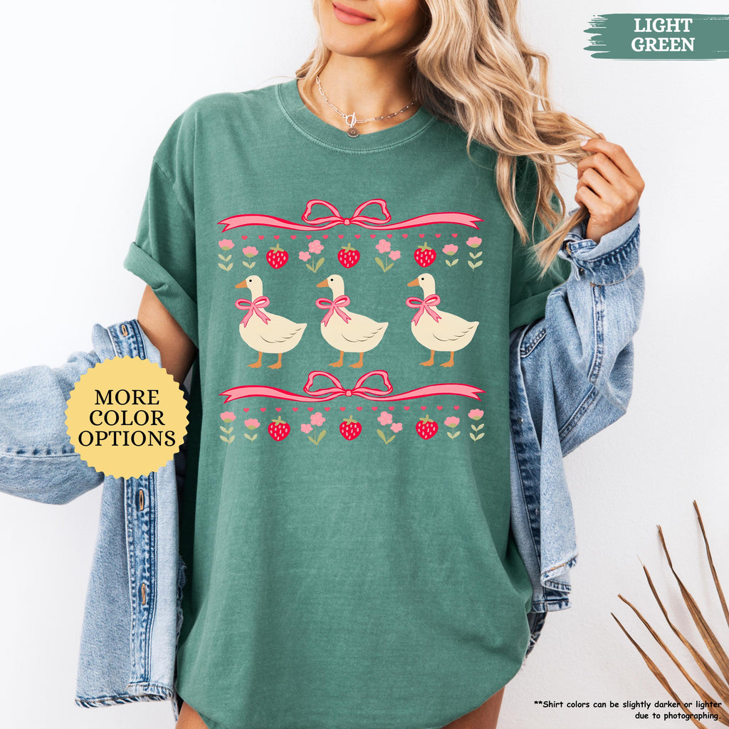 Comfort Colors® Cute Strawberry Goose Shirt, Summer Woman Gift, Goose Lover, Mama Goose, Coquette Strawberry, Mothers Day, Country Girl Tee