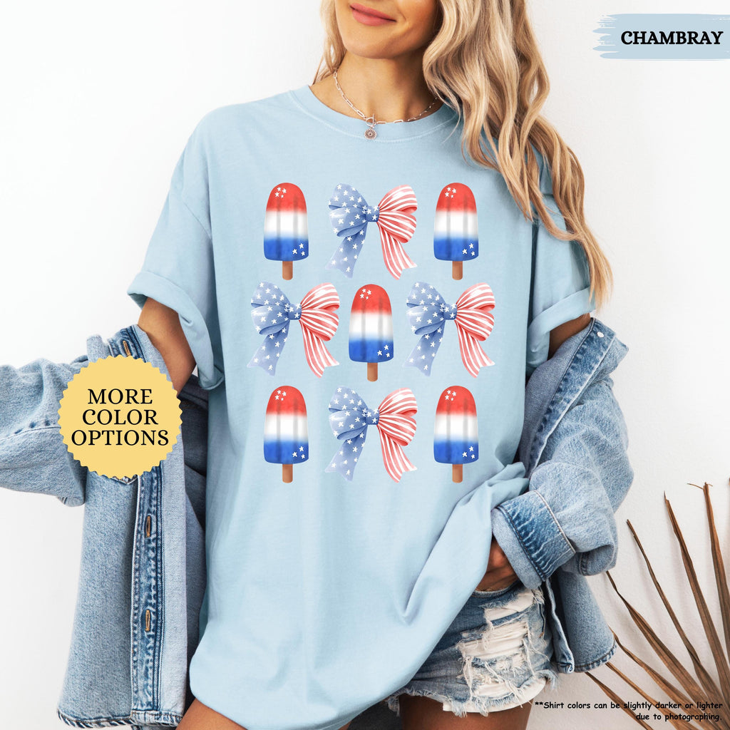 Comfort Colors® Patriotic Coquette Shirt, 4th Of July Gift, Sweet Land of Liberty Tee, USA Ice-Cream, American Girl, Mom Patriotic, USA Flag
