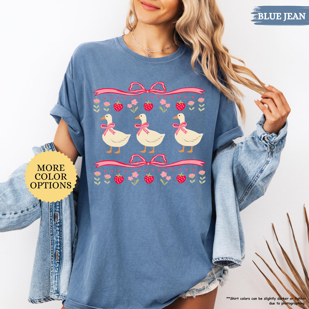 Comfort Colors® Cute Strawberry Goose Shirt, Summer Woman Gift, Goose Lover, Mama Goose, Coquette Strawberry, Mothers Day, Country Girl Tee