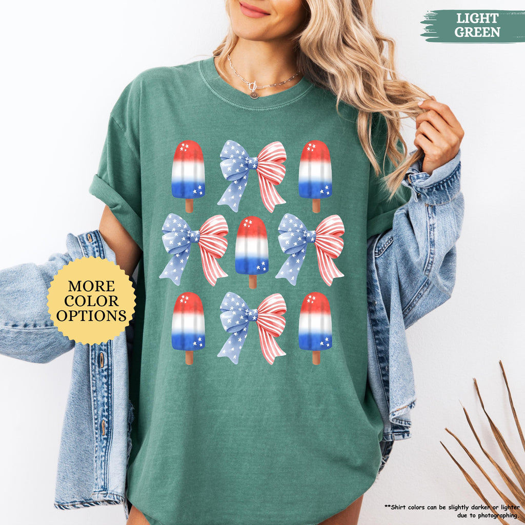 Comfort Colors® Patriotic Coquette Shirt, 4th Of July Gift, Sweet Land of Liberty Tee, USA Ice-Cream, American Girl, Mom Patriotic, USA Flag