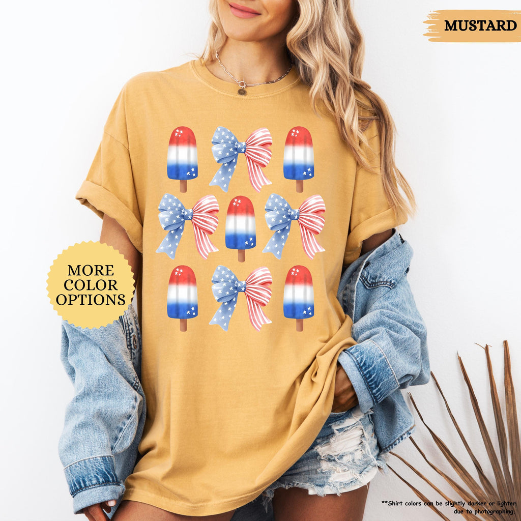 Comfort Colors® Patriotic Coquette Shirt, 4th Of July Gift, Sweet Land of Liberty Tee, USA Ice-Cream, American Girl, Mom Patriotic, USA Flag