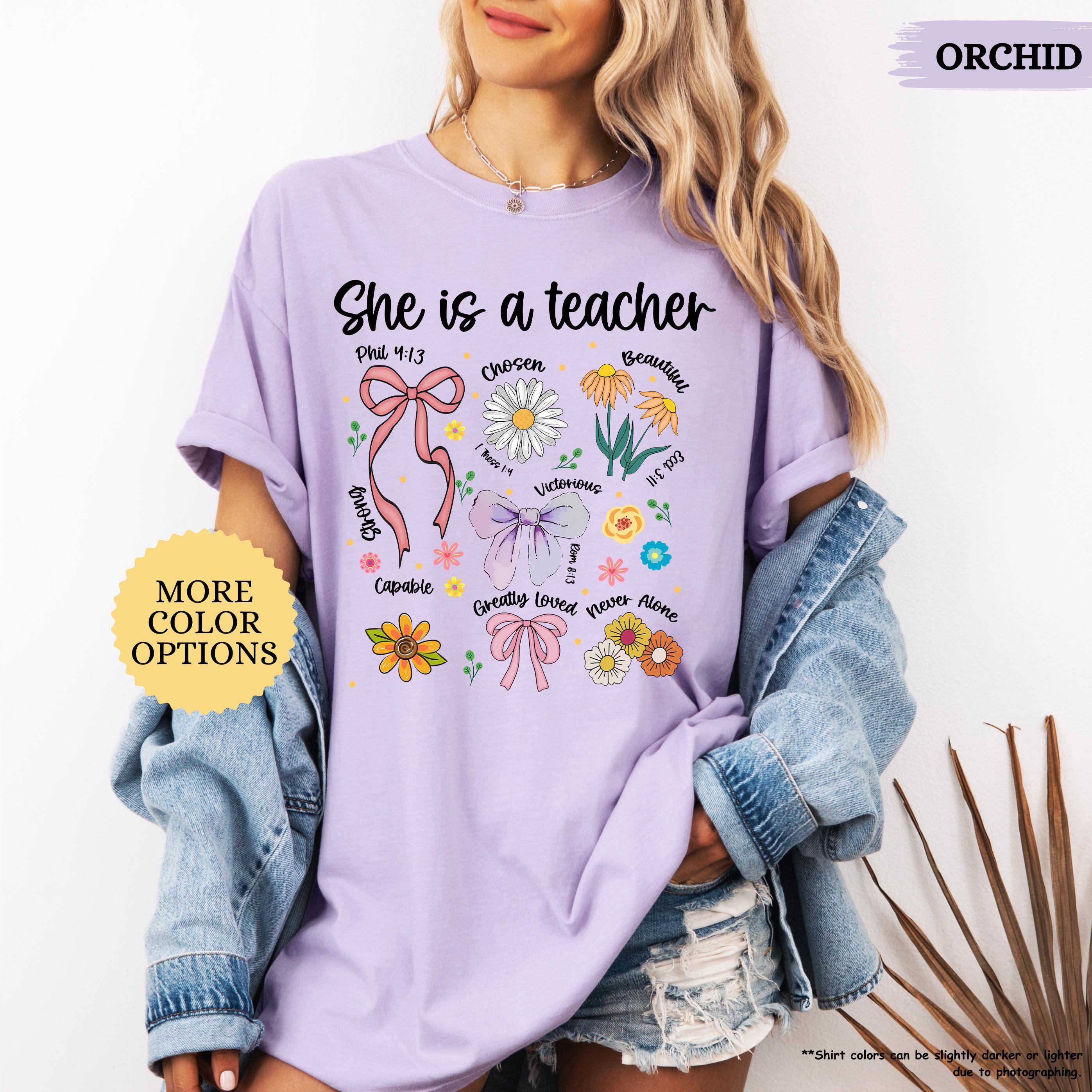 Comfort Colors® Boho Floral Teacher Shirt, Preppy Teacher Gift, Coquette Teacher Tee, Bible Verse, Appreciation, First Day, Teacher Day Gift