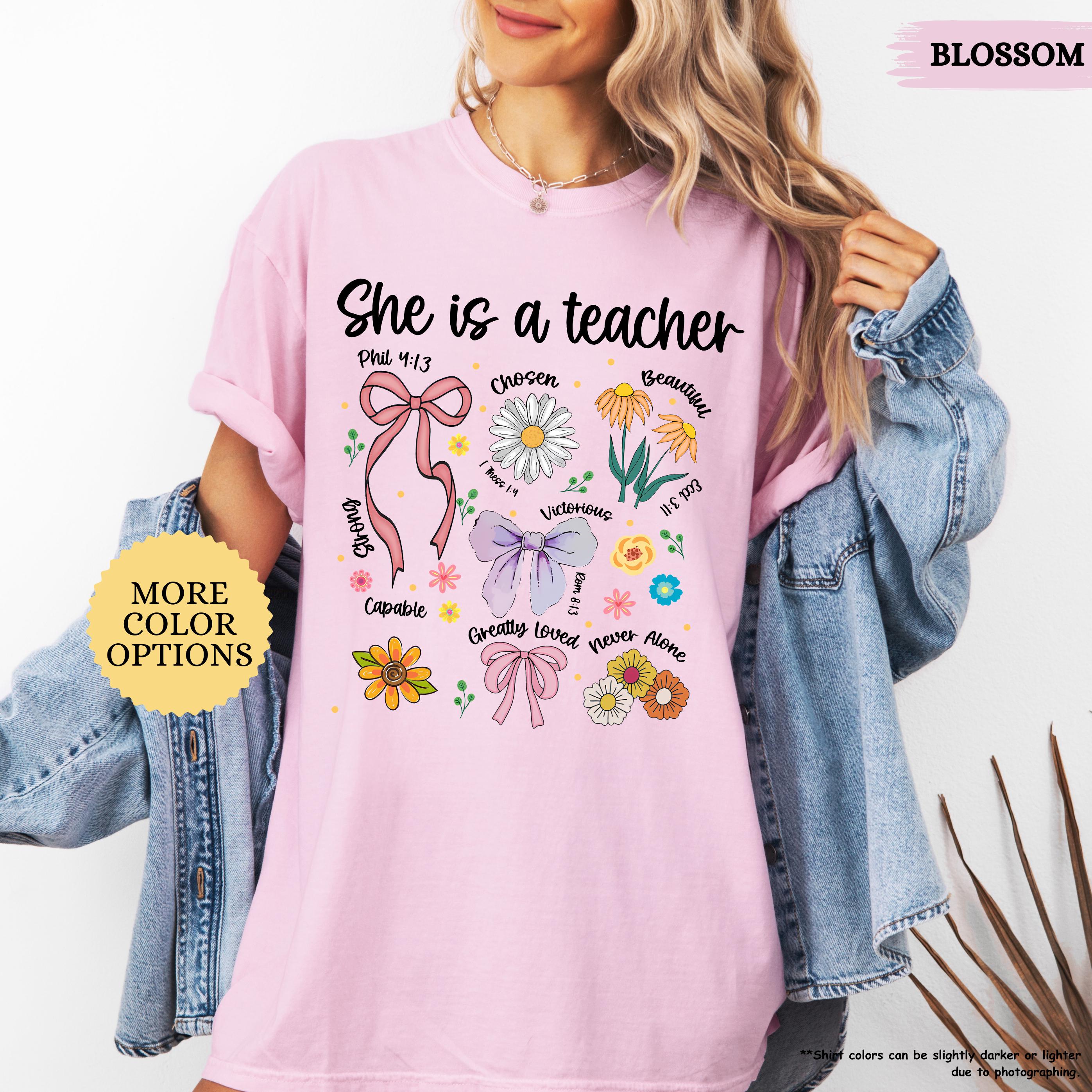 Comfort Colors® Boho Floral Teacher Shirt, Preppy Teacher Gift, Coquette Teacher Tee, Bible Verse, Appreciation, First Day, Teacher Day Gift