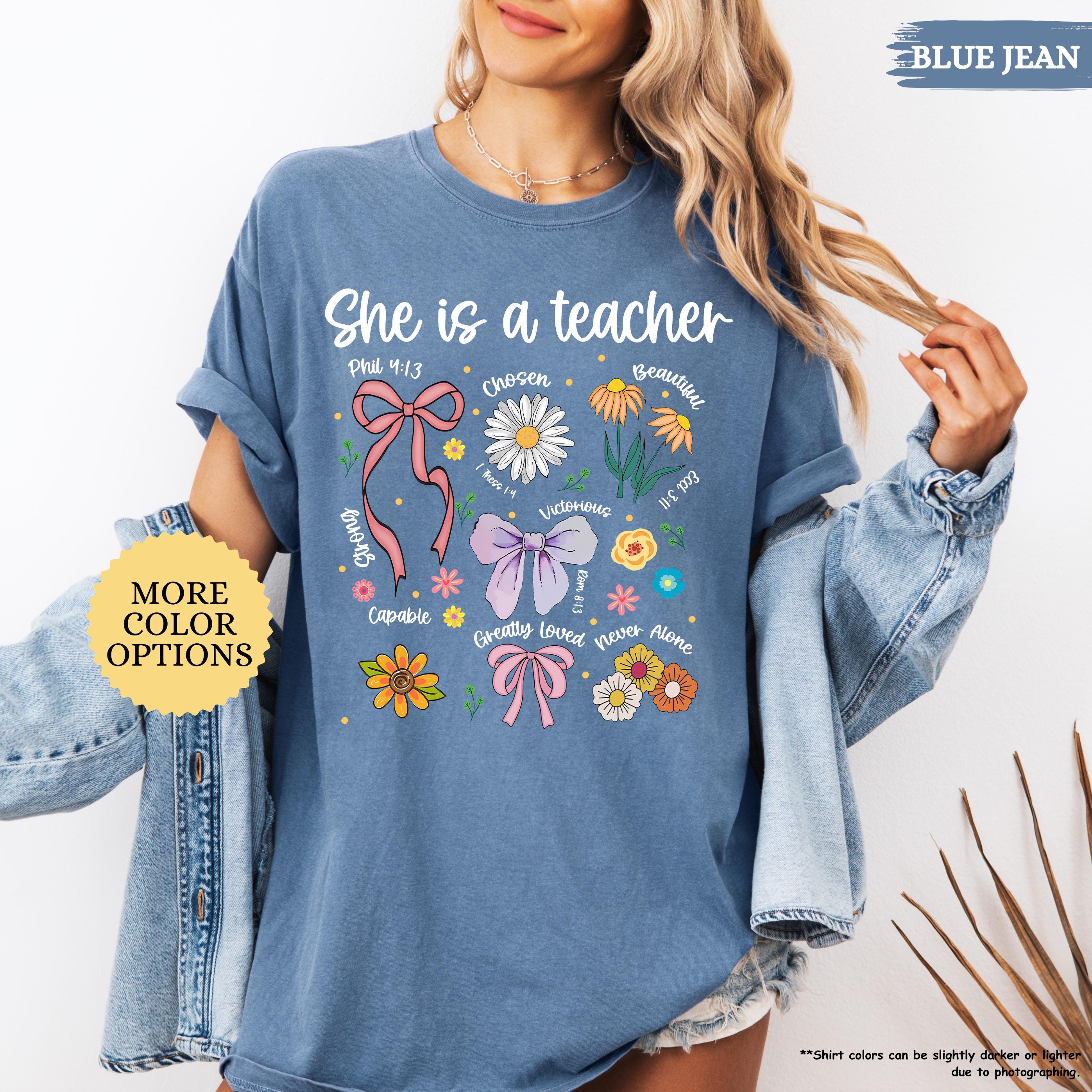 Comfort Colors® Boho Floral Teacher Shirt, Preppy Teacher Gift, Coquette Teacher Tee, Bible Verse, Appreciation, First Day, Teacher Day Gift