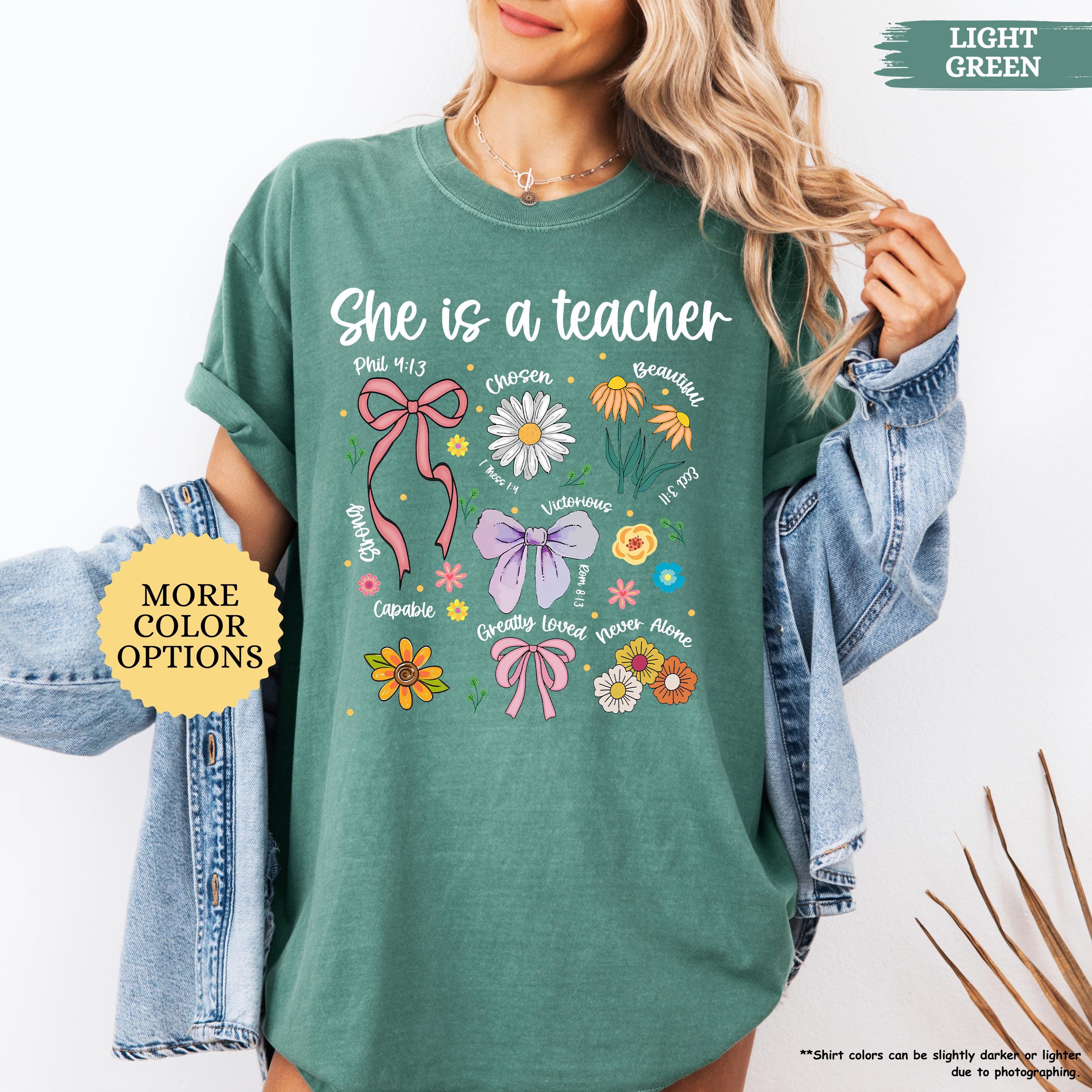 Comfort Colors® Boho Floral Teacher Shirt, Preppy Teacher Gift, Coquette Teacher Tee, Bible Verse, Appreciation, First Day, Teacher Day Gift