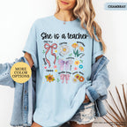 Comfort Colors® Boho Floral Teacher Shirt, Preppy Teacher Gift, Coquette Teacher Tee, Bible Verse, Appreciation, First Day, Teacher Day Gift