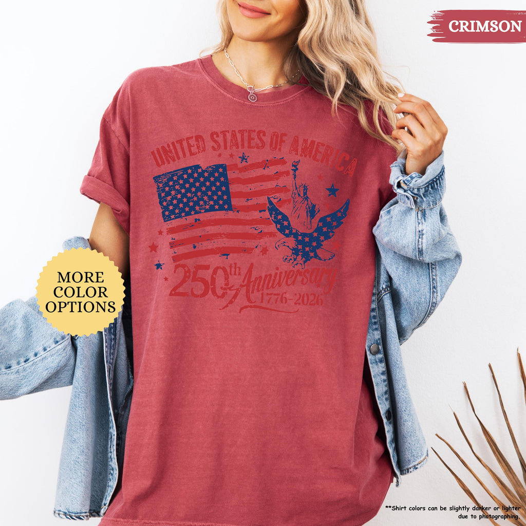 Comfort Colors® America 250th Anniversary Shirt, Patriotic Eagle Tee, Distressed 4th Of July Shirt, American Flag Shirt, Patriotic Gifts