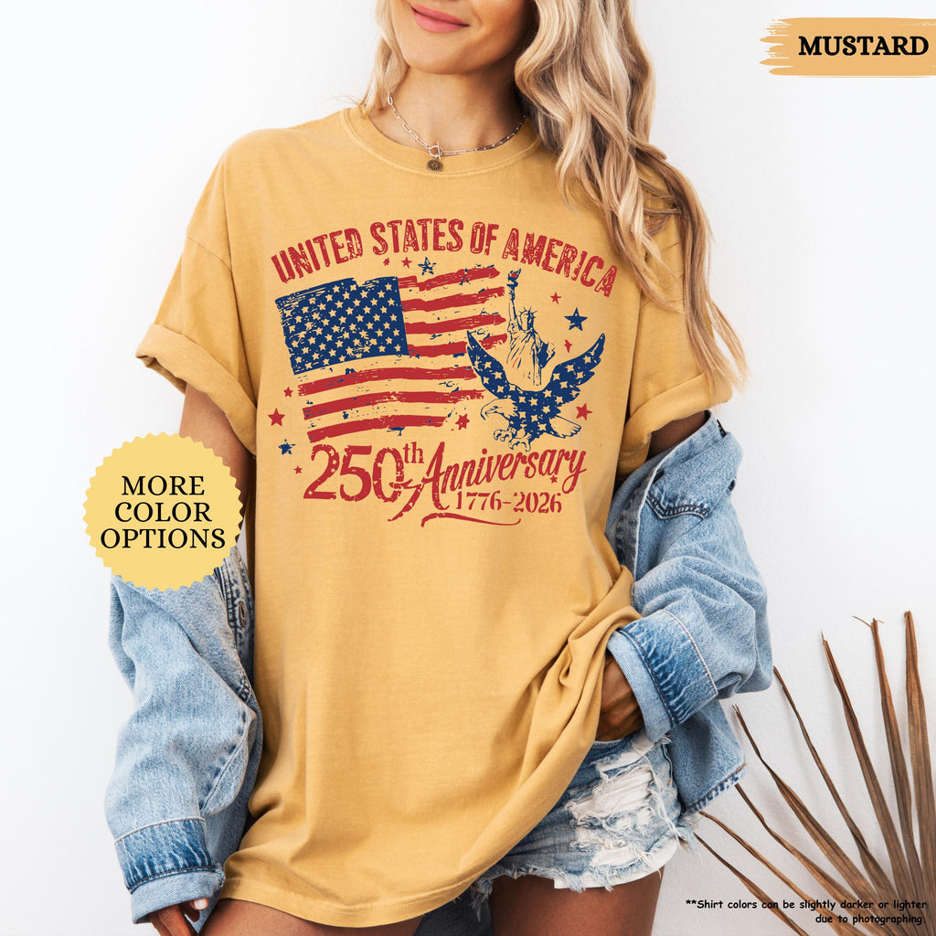Comfort Colors® America 250th Anniversary Shirt, Patriotic Eagle Tee, Distressed 4th Of July Shirt, American Flag Shirt, Patriotic Gifts