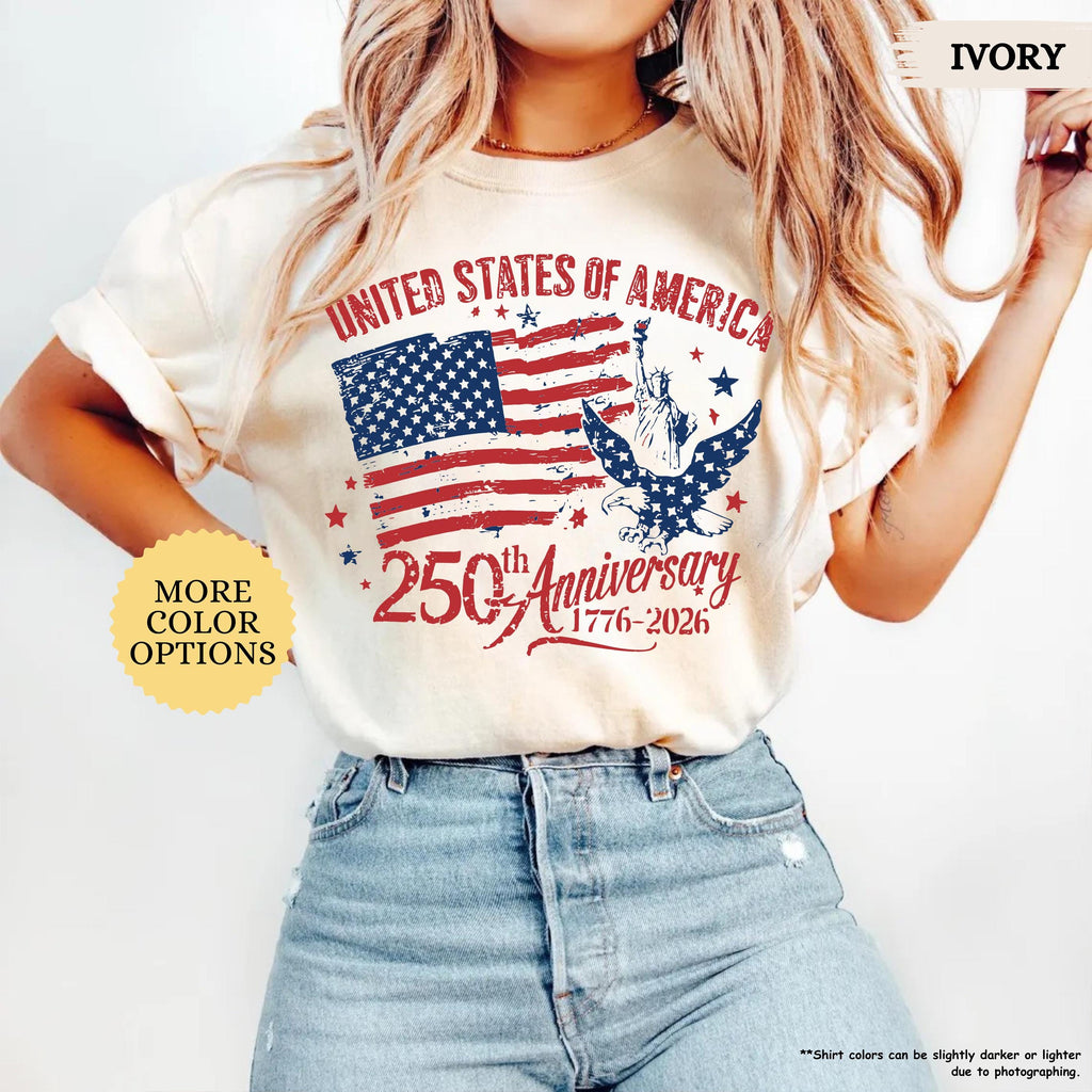 Comfort Colors® America 250th Anniversary Shirt, Patriotic Eagle Tee, Distressed 4th Of July Shirt, American Flag Shirt, Patriotic Gifts