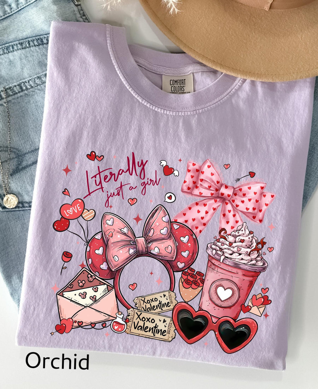 Comfort Colors© Valentine's Day Literally Just A Girl Shirt: Disney Coquette Love Girly Trip Tee