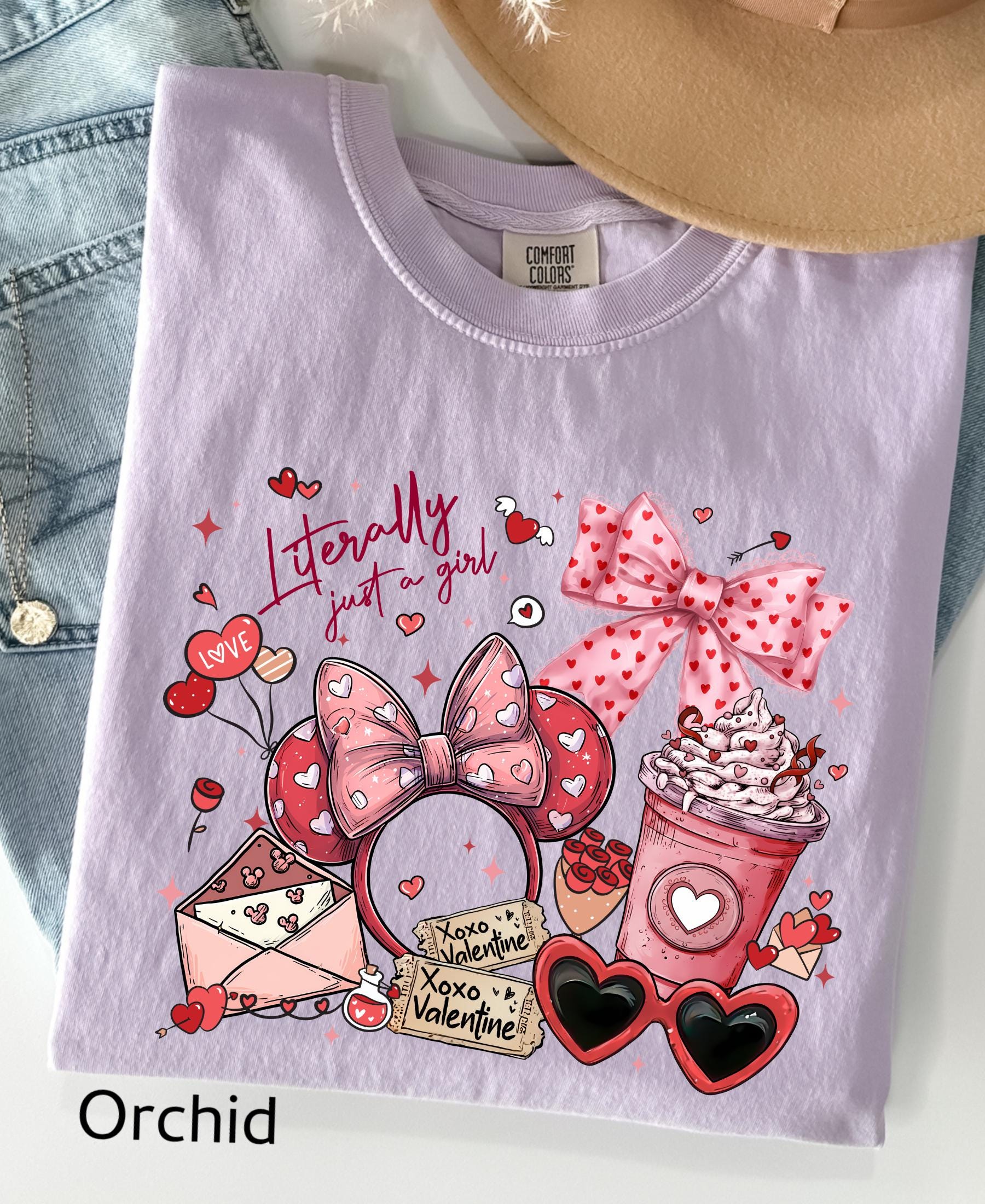 Comfort Colors© Valentine's Day Literally Just A Girl Shirt: Disney Coquette Love Girly Trip Tee