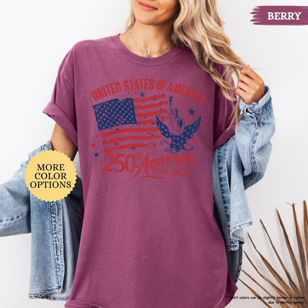 Comfort Colors® America 250th Anniversary Shirt, Patriotic Eagle Tee, Distressed 4th Of July Shirt, American Flag Shirt, Patriotic Gifts
