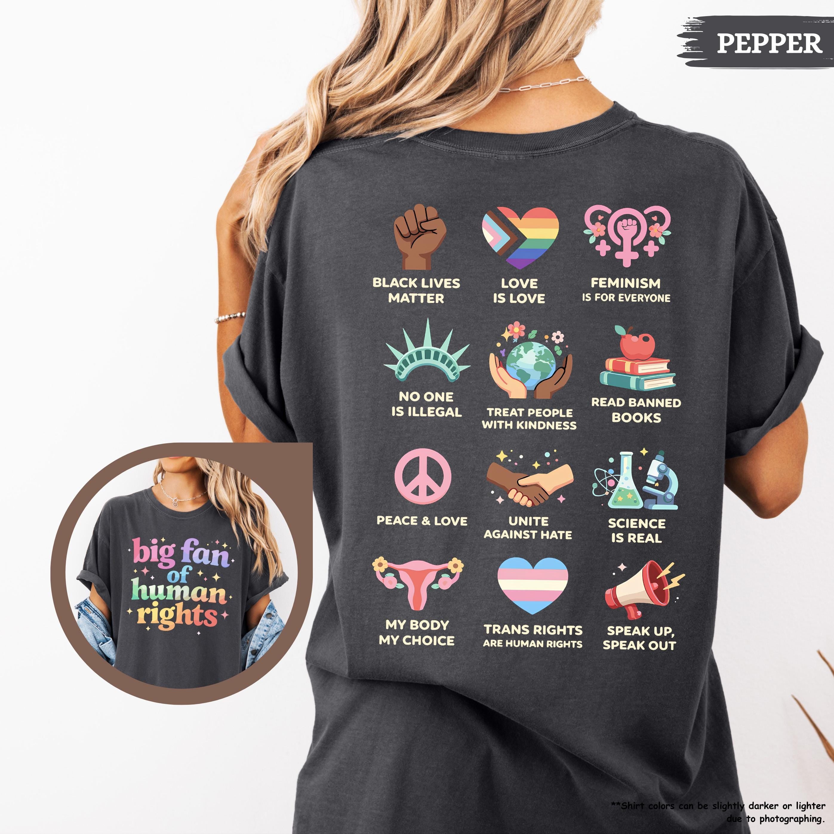 Comfort Colors® Big Fan Of Human Rights Shirt, Equality Shirt, Radicalized by Basic Decency, Social Justice Tee, Rainbow LGBT, Activist Gift