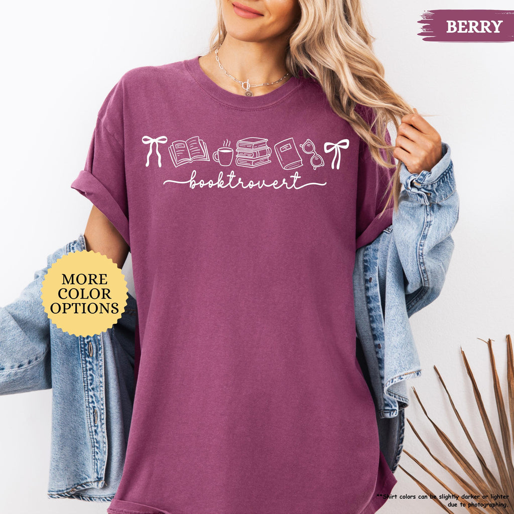 Comfort Colors® Booktrovert Coquette Shirt, Book Lover Gift, Bookish Shirt, Books And Coffee Shirt, Girly Book, Book Club Shirt, Reading Tee