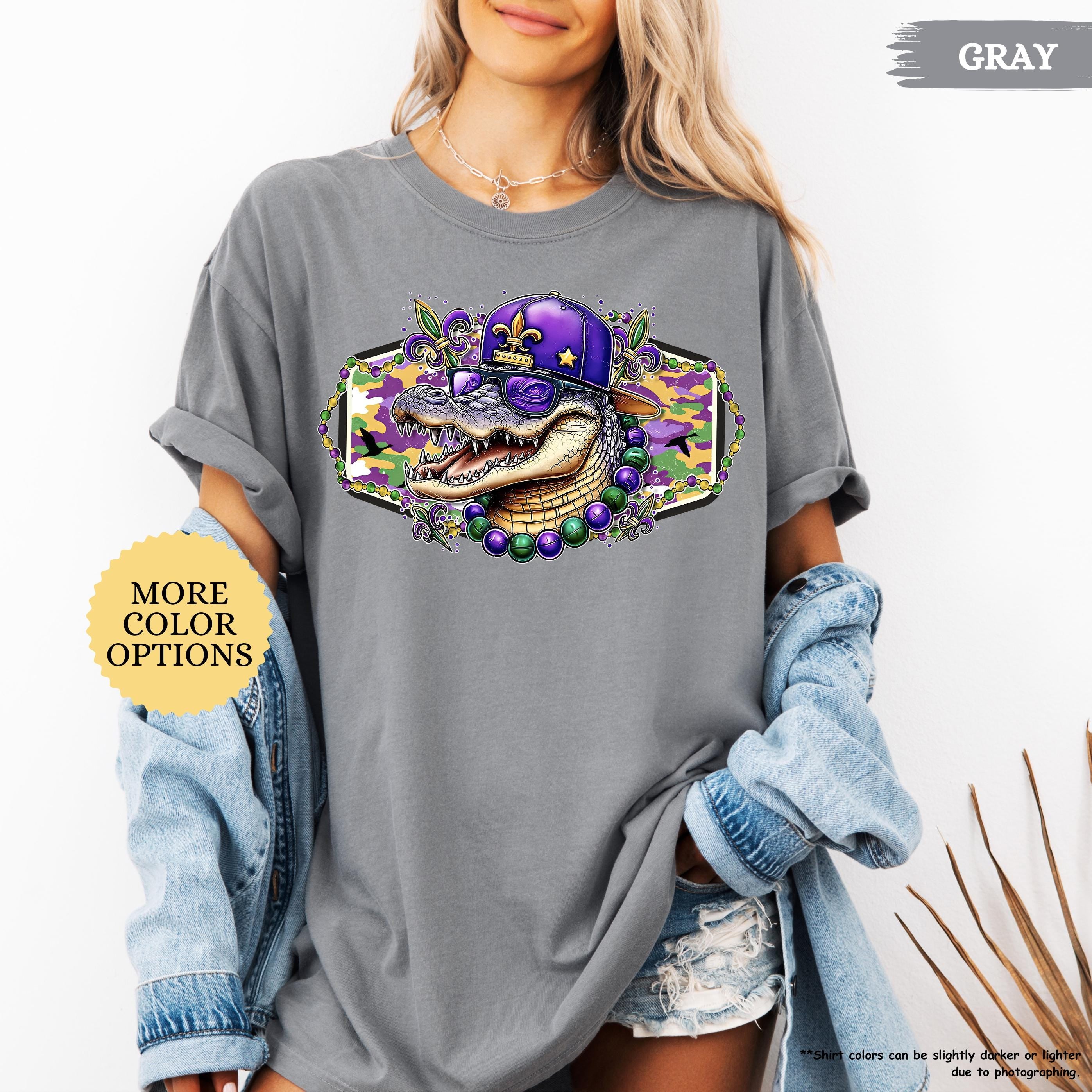 Comfort Colors® Alligator Mardi Gras Shirt, Womens Mardi Gras Shirt, Fat Tuesday Shirt, Mardi Gras Carnival, Fleur De Lis Tee, Festival Tee