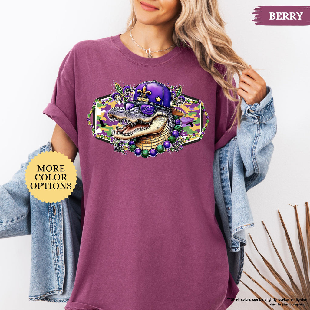 Comfort Colors® Alligator Mardi Gras Shirt, Womens Mardi Gras Shirt, Fat Tuesday Shirt, Mardi Gras Carnival, Fleur De Lis Tee, Festival Tee