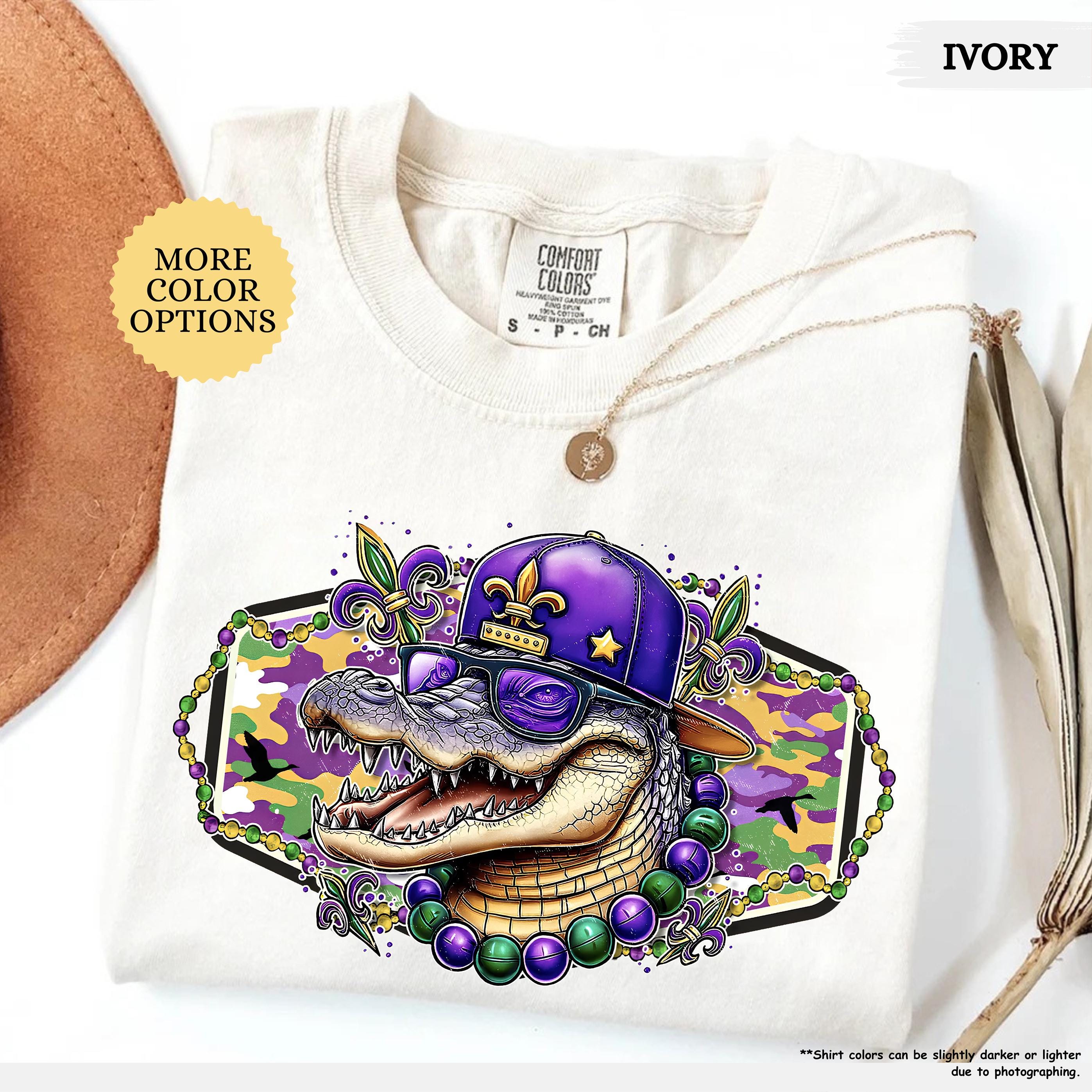 Comfort Colors® Alligator Mardi Gras Shirt, Womens Mardi Gras Shirt, Fat Tuesday Shirt, Mardi Gras Carnival, Fleur De Lis Tee, Festival Tee