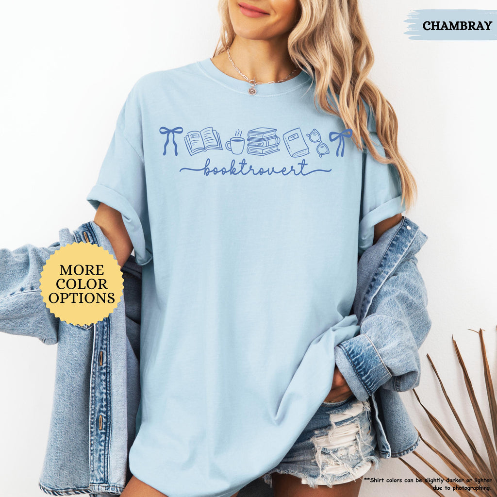 Comfort Colors® Booktrovert Coquette Shirt, Book Lover Gift, Bookish Shirt, Books And Coffee Shirt, Girly Book, Book Club Shirt, Reading Tee