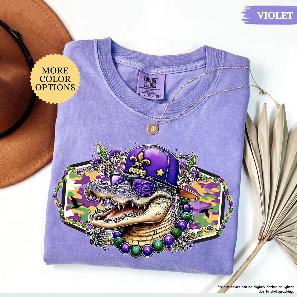 Comfort Colors® Alligator Mardi Gras Shirt, Womens Mardi Gras Shirt, Fat Tuesday Shirt, Mardi Gras Carnival, Fleur De Lis Tee, Festival Tee