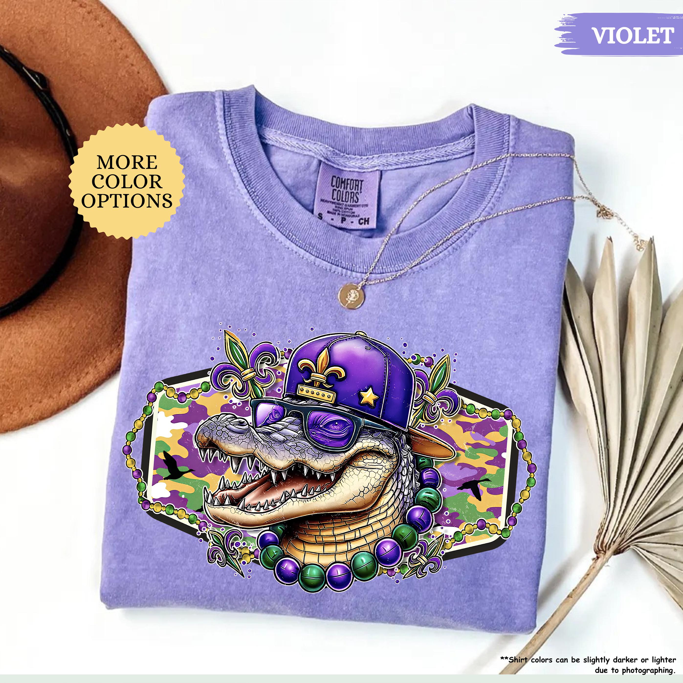 Comfort Colors® Alligator Mardi Gras Shirt, Womens Mardi Gras Shirt, Fat Tuesday Shirt, Mardi Gras Carnival, Fleur De Lis Tee, Festival Tee