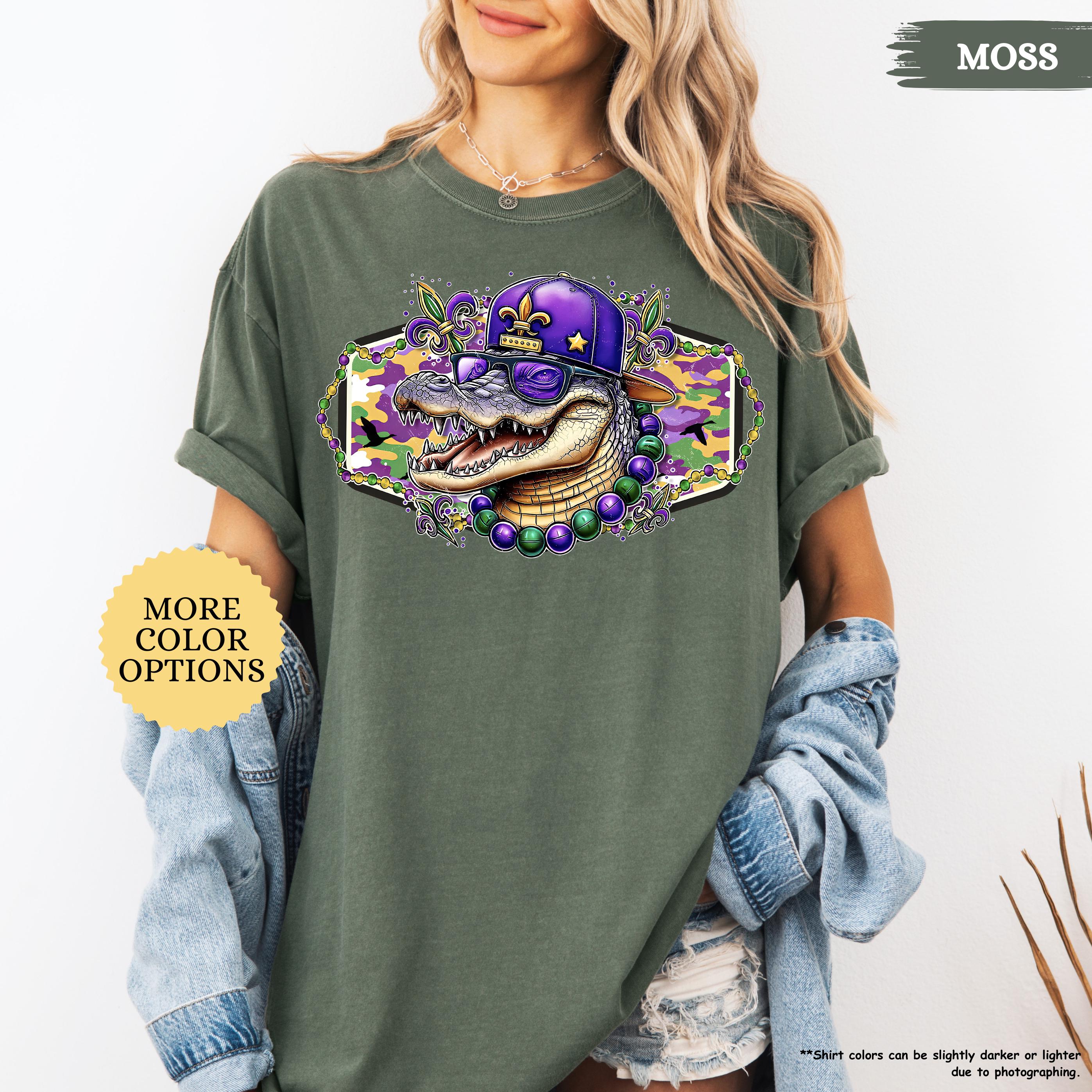 Comfort Colors® Alligator Mardi Gras Shirt, Womens Mardi Gras Shirt, Fat Tuesday Shirt, Mardi Gras Carnival, Fleur De Lis Tee, Festival Tee