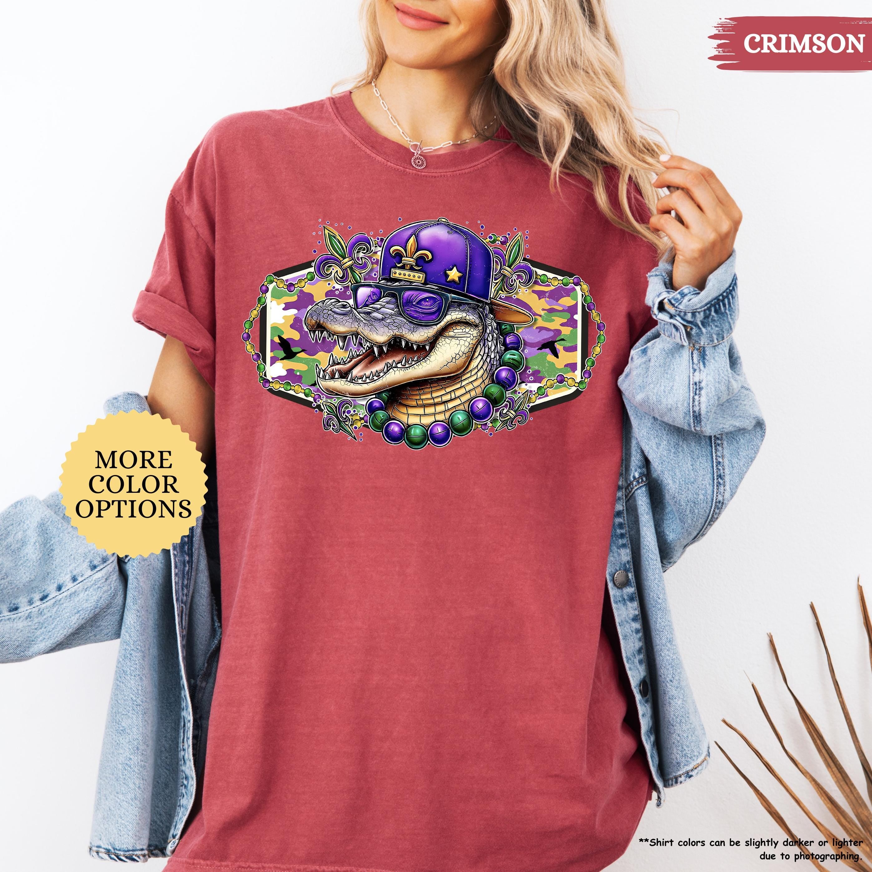 Comfort Colors® Alligator Mardi Gras Shirt, Womens Mardi Gras Shirt, Fat Tuesday Shirt, Mardi Gras Carnival, Fleur De Lis Tee, Festival Tee