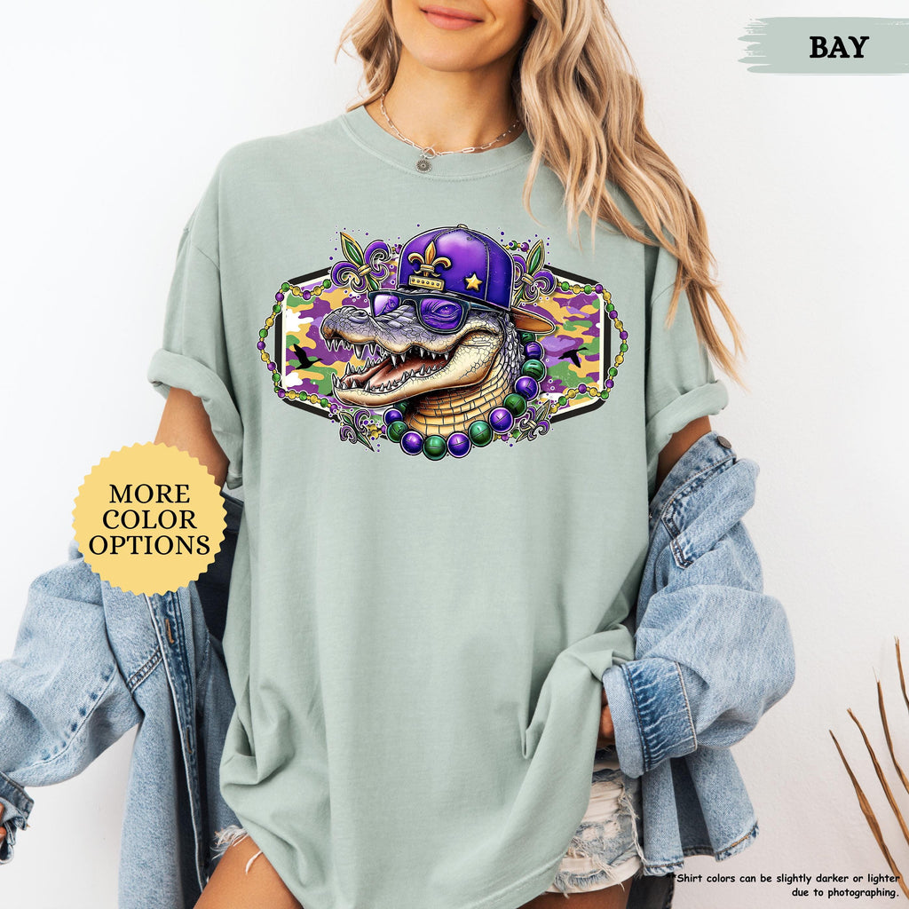 Comfort Colors® Alligator Mardi Gras Shirt, Womens Mardi Gras Shirt, Fat Tuesday Shirt, Mardi Gras Carnival, Fleur De Lis Tee, Festival Tee
