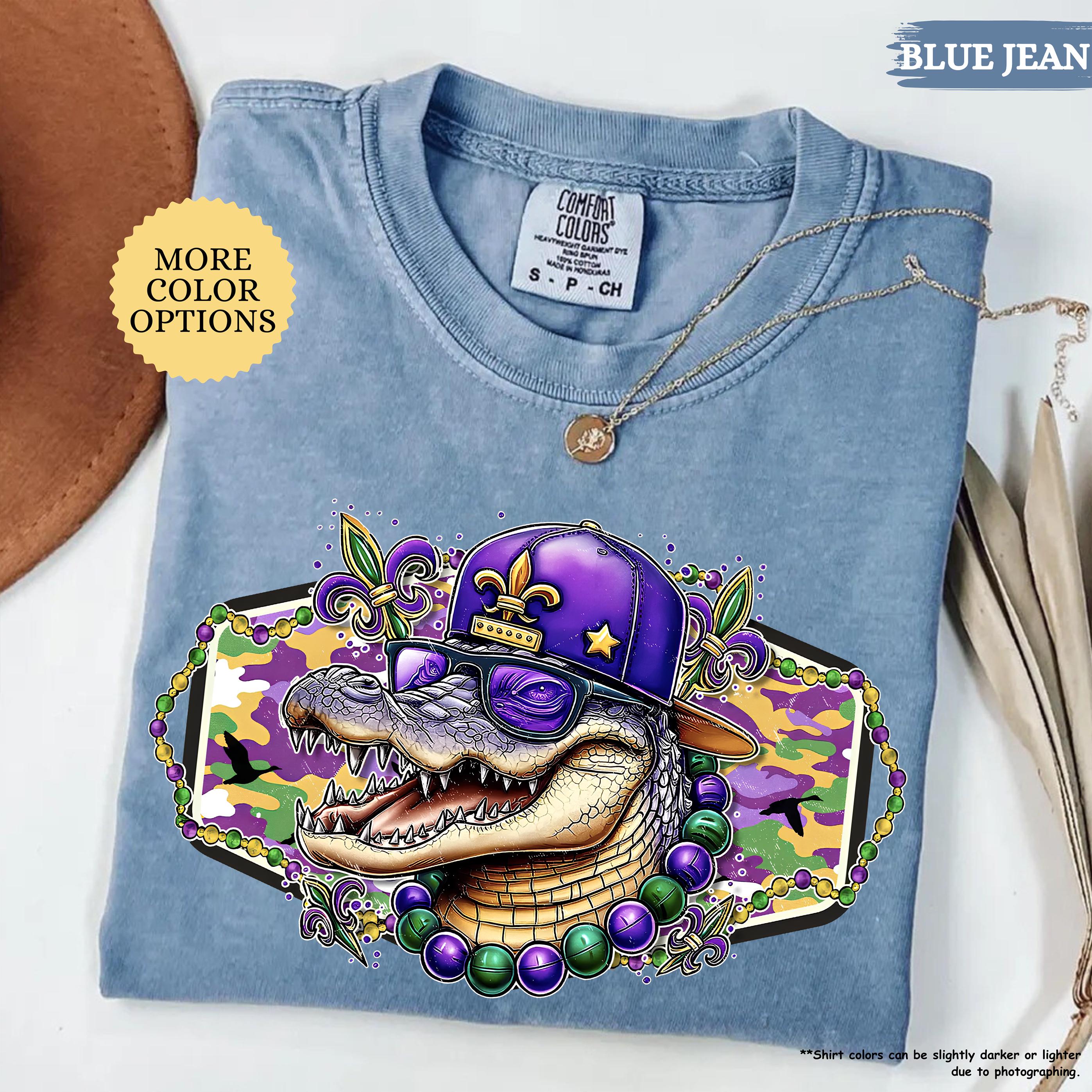 Comfort Colors® Alligator Mardi Gras Shirt, Womens Mardi Gras Shirt, Fat Tuesday Shirt, Mardi Gras Carnival, Fleur De Lis Tee, Festival Tee