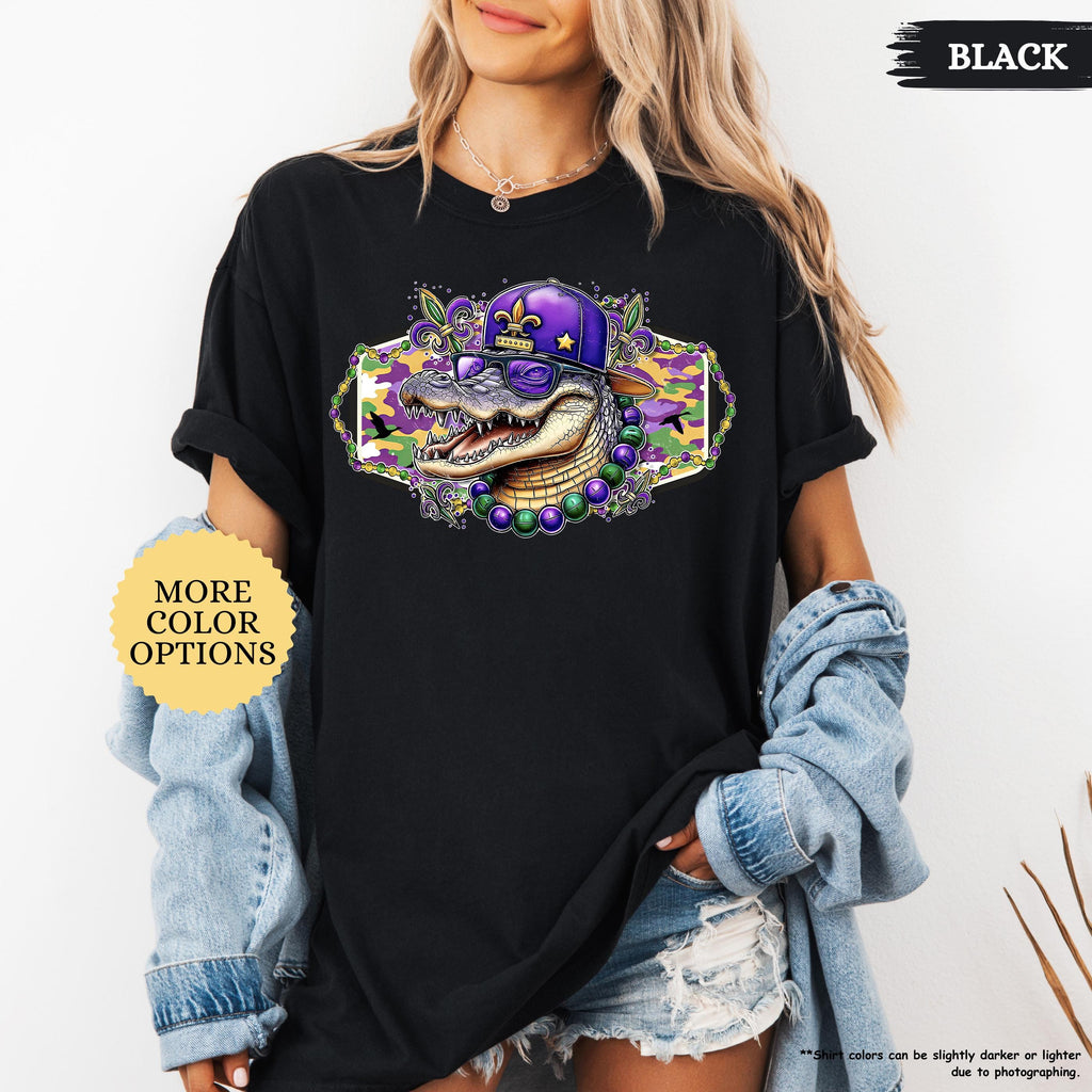 Comfort Colors® Alligator Mardi Gras Shirt, Womens Mardi Gras Shirt, Fat Tuesday Shirt, Mardi Gras Carnival, Fleur De Lis Tee, Festival Tee