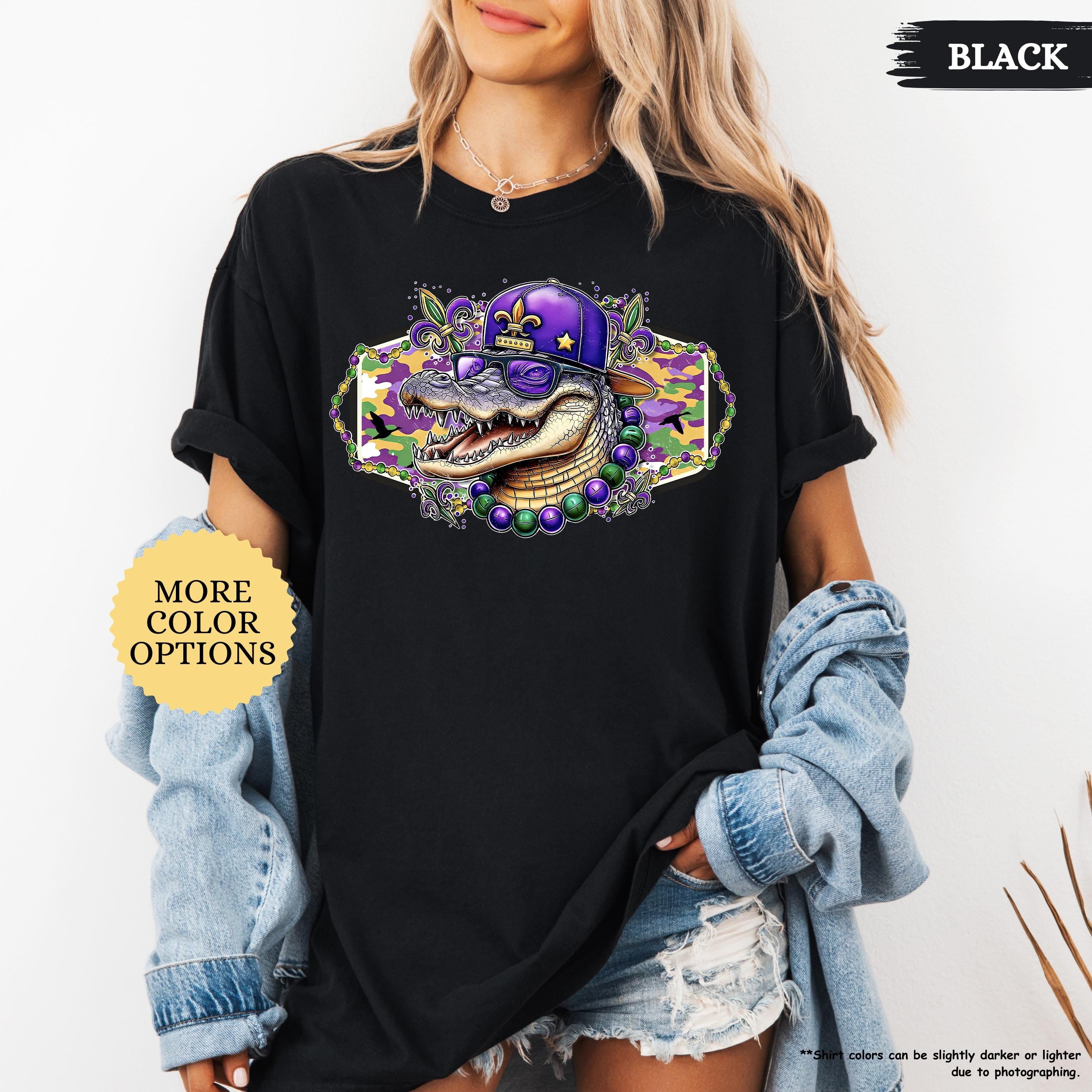 Comfort Colors® Alligator Mardi Gras Shirt, Womens Mardi Gras Shirt, Fat Tuesday Shirt, Mardi Gras Carnival, Fleur De Lis Tee, Festival Tee