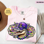 Comfort Colors® Alligator Mardi Gras Shirt, Womens Mardi Gras Shirt, Fat Tuesday Shirt, Mardi Gras Carnival, Fleur De Lis Tee, Festival Tee