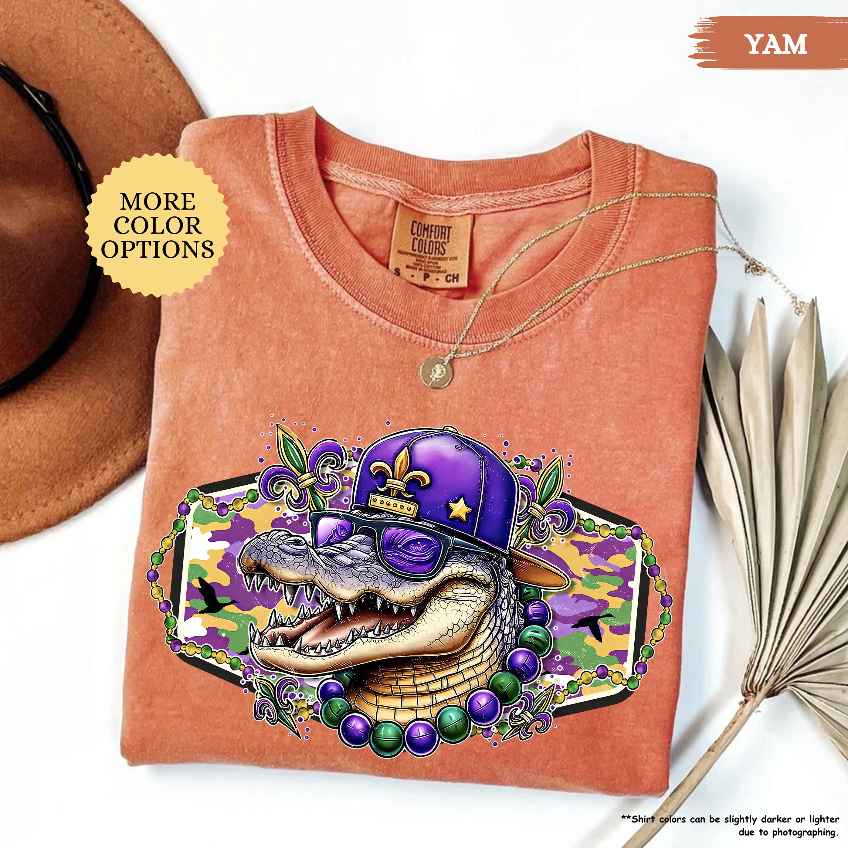 Comfort Colors® Alligator Mardi Gras Shirt, Womens Mardi Gras Shirt, Fat Tuesday Shirt, Mardi Gras Carnival, Fleur De Lis Tee, Festival Tee