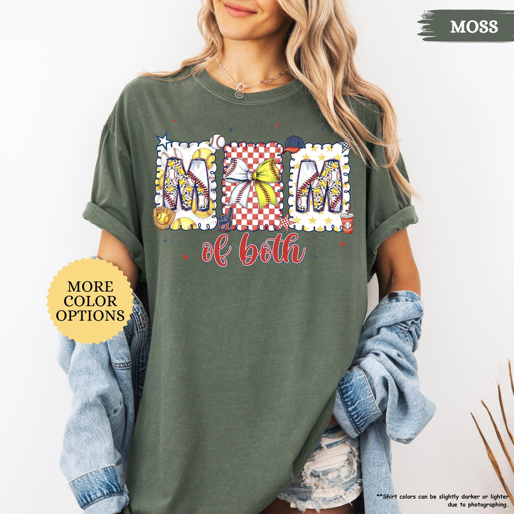 Comfort Colors® Baseball Softball Mom Shirt, Mom Of Both Shirt, Baseball Mom Shirt, Softball Mom Gifts, Sports Mom Shirt, Coquette Game Day