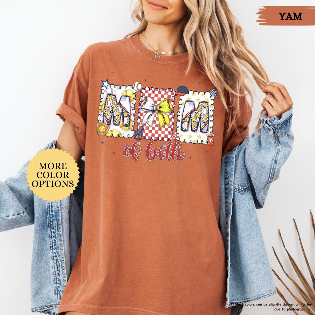Comfort Colors® Baseball Softball Mom Shirt, Mom Of Both Shirt, Baseball Mom Shirt, Softball Mom Gifts, Sports Mom Shirt, Coquette Game Day