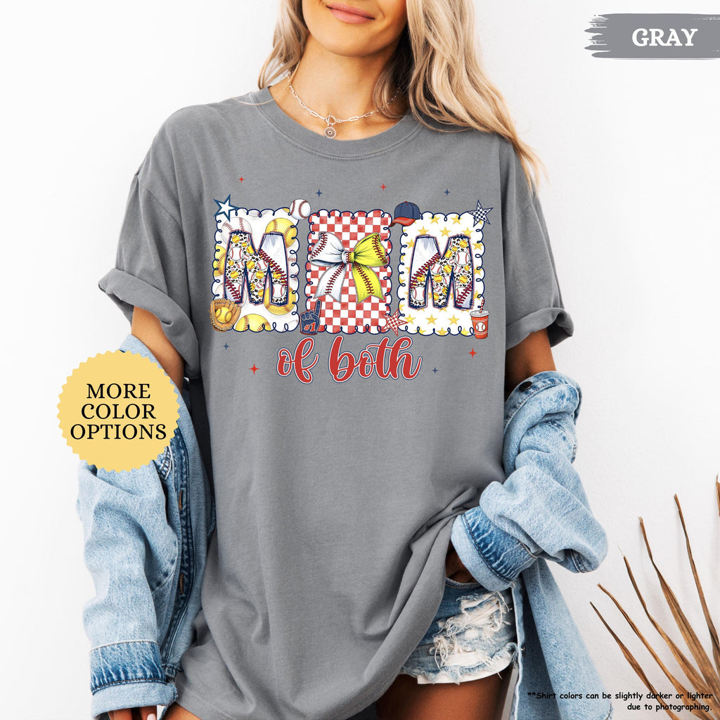 Comfort Colors® Baseball Softball Mom Shirt, Mom Of Both Shirt, Baseball Mom Shirt, Softball Mom Gifts, Sports Mom Shirt, Coquette Game Day
