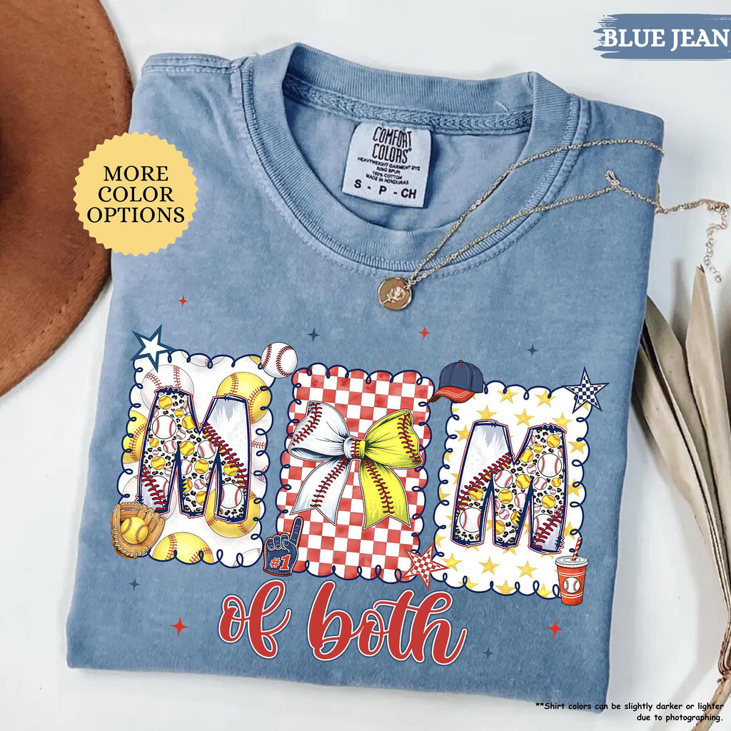 Comfort Colors® Baseball Softball Mom Shirt, Mom Of Both Shirt, Baseball Mom Shirt, Softball Mom Gifts, Sports Mom Shirt, Coquette Game Day