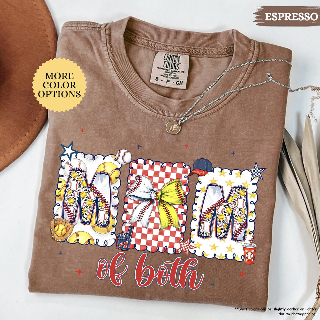 Comfort Colors® Baseball Softball Mom Shirt, Mom Of Both Shirt, Baseball Mom Shirt, Softball Mom Gifts, Sports Mom Shirt, Coquette Game Day