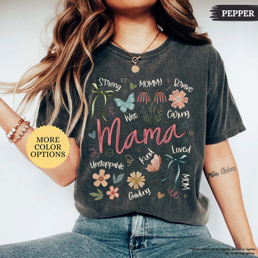 Comfort Colors® Boho Floral Mama Shirt, Coquette Mama Shirt, Flower Mom Shirt, Gift For Mom, Mothers Day Gift, New Mom Gift, Mom Tshirt