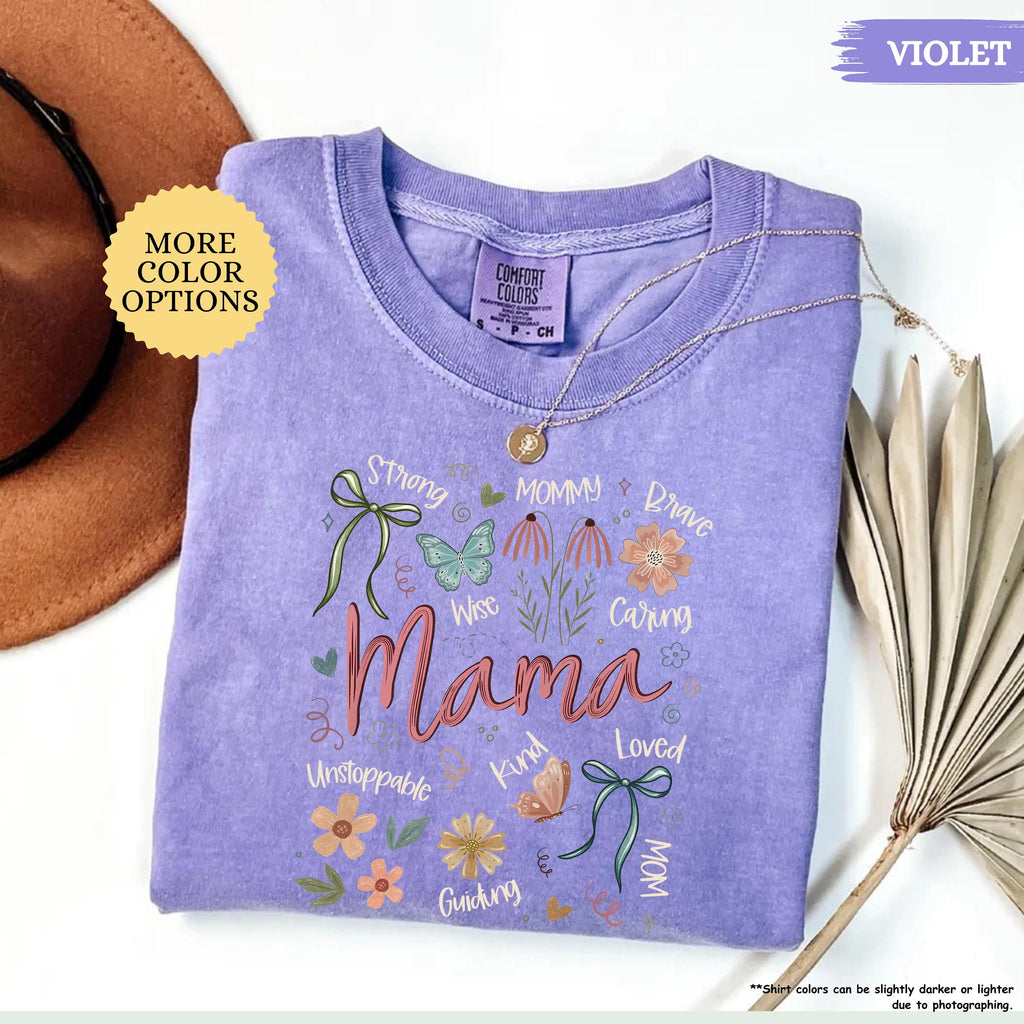 Comfort Colors® Boho Floral Mama Shirt, Coquette Mama Shirt, Flower Mom Shirt, Gift For Mom, Mothers Day Gift, New Mom Gift, Mom Tshirt