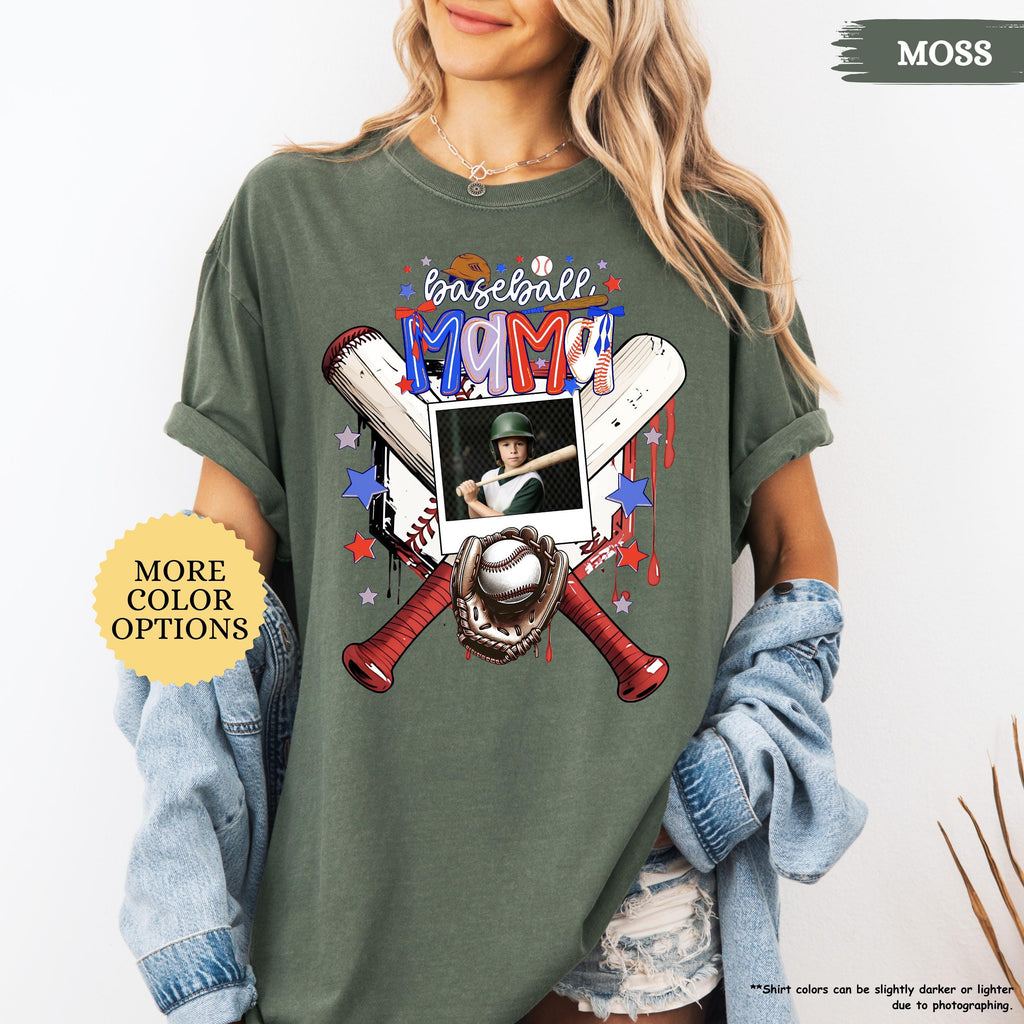 Comfort Colors® Baseball Mom With Photo Shirt, Custom Baseball Player Photo Shirt, Baseball Mom Gift, Baseball Lover Tee, Mothers Day Gift