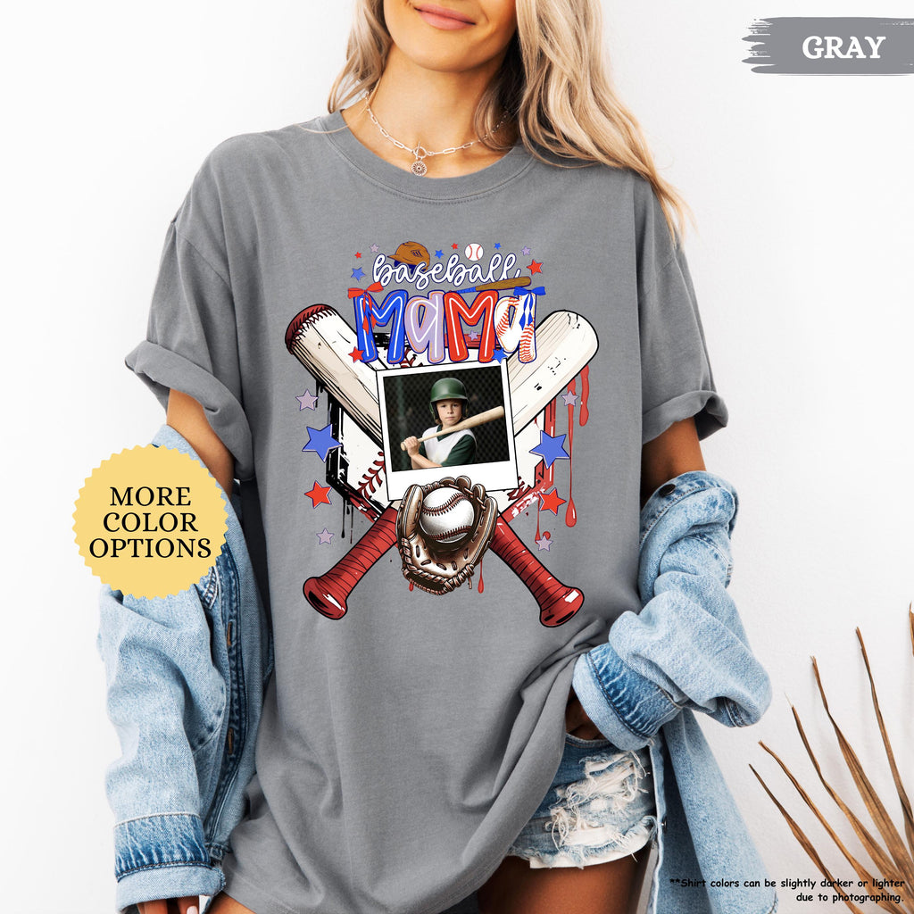 Comfort Colors® Baseball Mom With Photo Shirt, Custom Baseball Player Photo Shirt, Baseball Mom Gift, Baseball Lover Tee, Mothers Day Gift