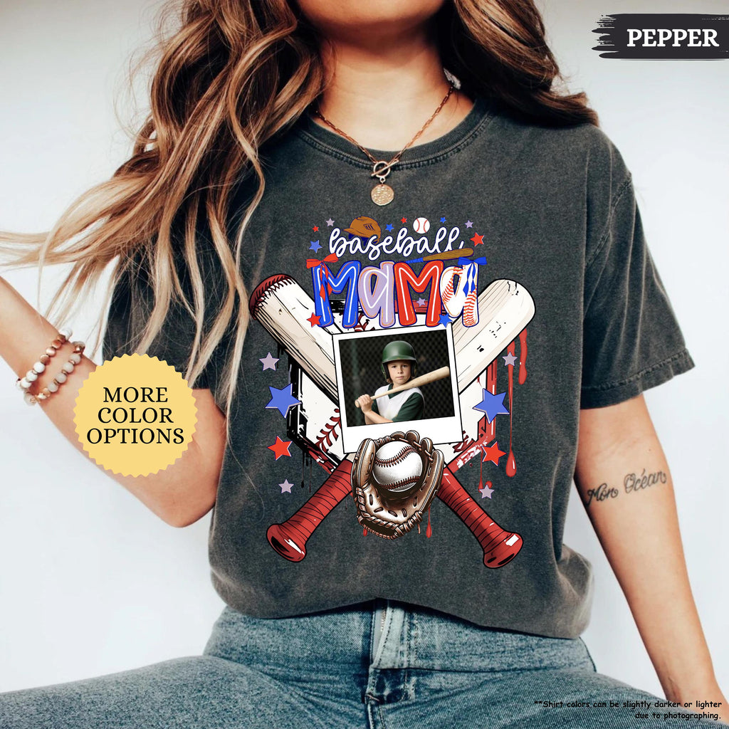 Comfort Colors® Baseball Mom With Photo Shirt, Custom Baseball Player Photo Shirt, Baseball Mom Gift, Baseball Lover Tee, Mothers Day Gift