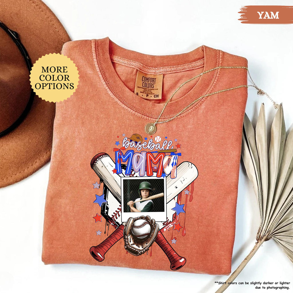 Comfort Colors® Baseball Mom With Photo Shirt, Custom Baseball Player Photo Shirt, Baseball Mom Gift, Baseball Lover Tee, Mothers Day Gift