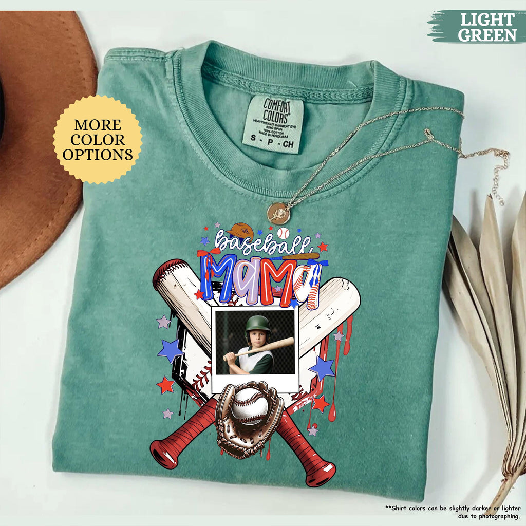 Comfort Colors® Baseball Mom With Photo Shirt, Custom Baseball Player Photo Shirt, Baseball Mom Gift, Baseball Lover Tee, Mothers Day Gift