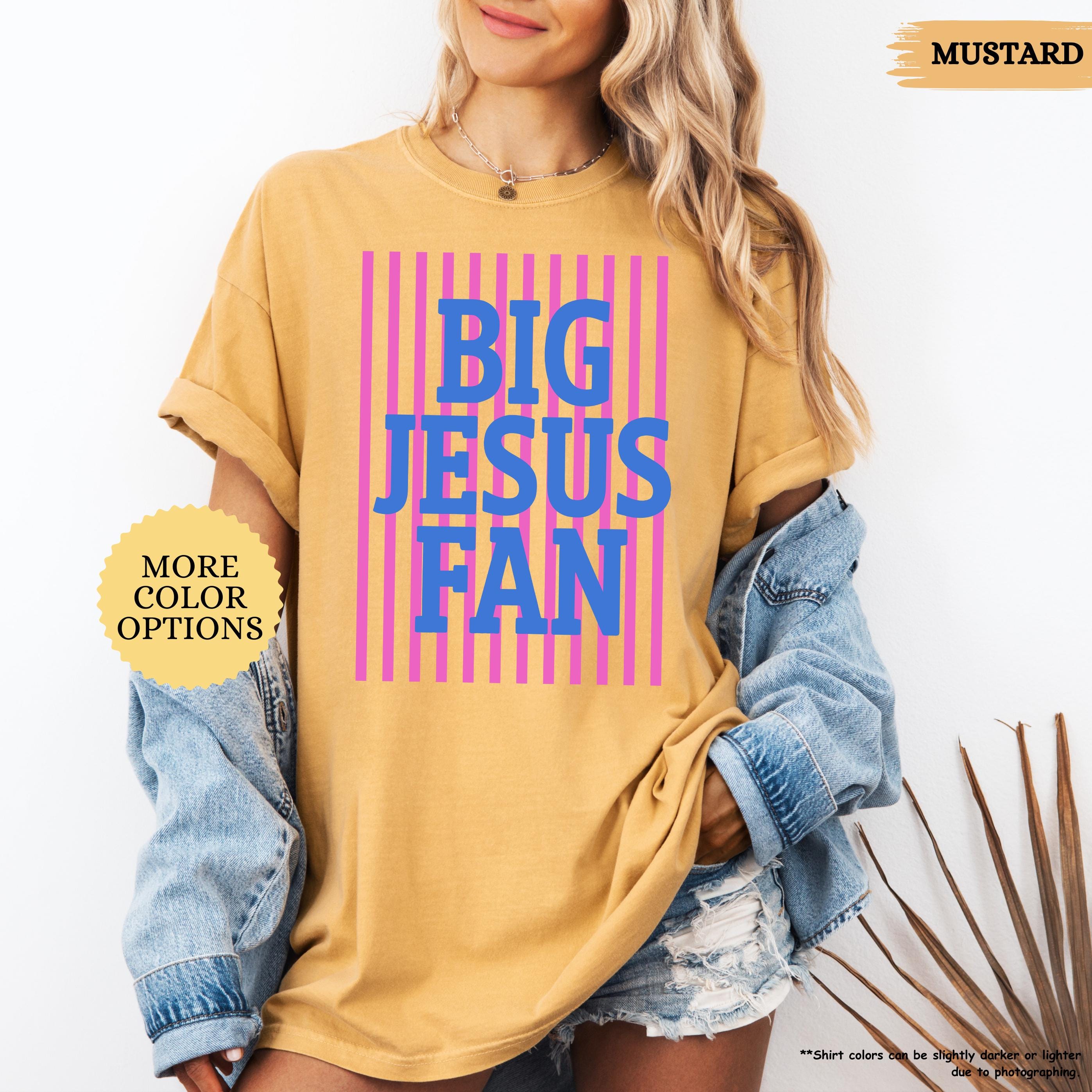 Comfort Colors® Big Jesus Fan Shirt, Striped Christian Shirt, Womens Religious Gifts, Jesus Lover Gift, Faith Based Shirt, God Lover Shirt