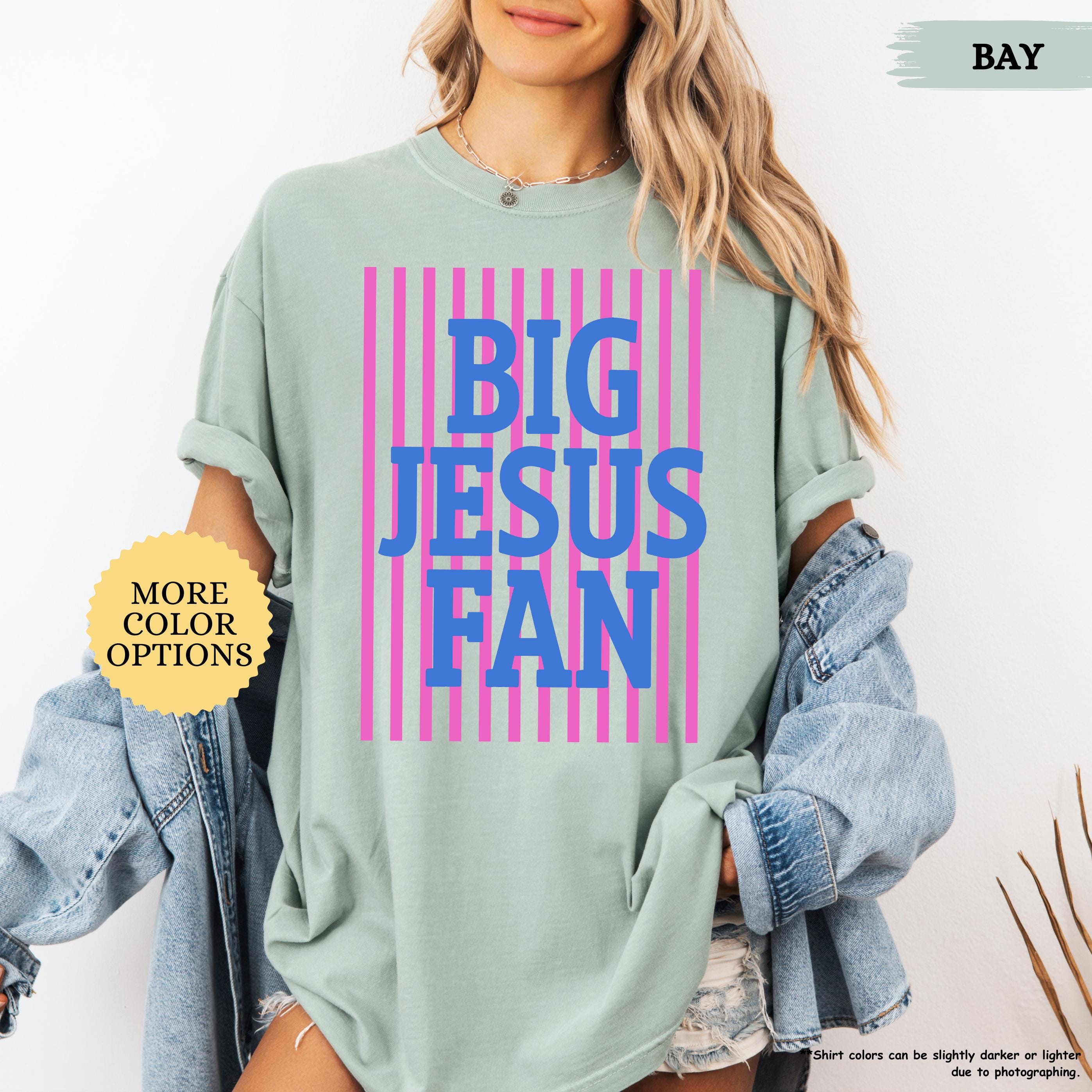 Comfort Colors® Big Jesus Fan Shirt, Striped Christian Shirt, Womens Religious Gifts, Jesus Lover Gift, Faith Based Shirt, God Lover Shirt