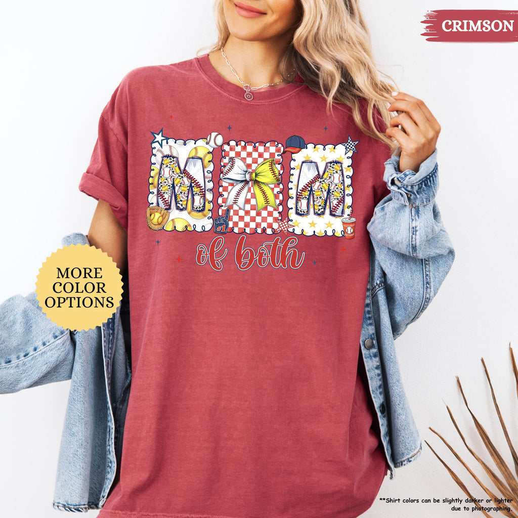 Comfort Colors® Baseball Softball Mom Shirt, Mom Of Both Shirt, Baseball Mom Shirt, Softball Mom Gifts, Sports Mom Shirt, Coquette Game Day