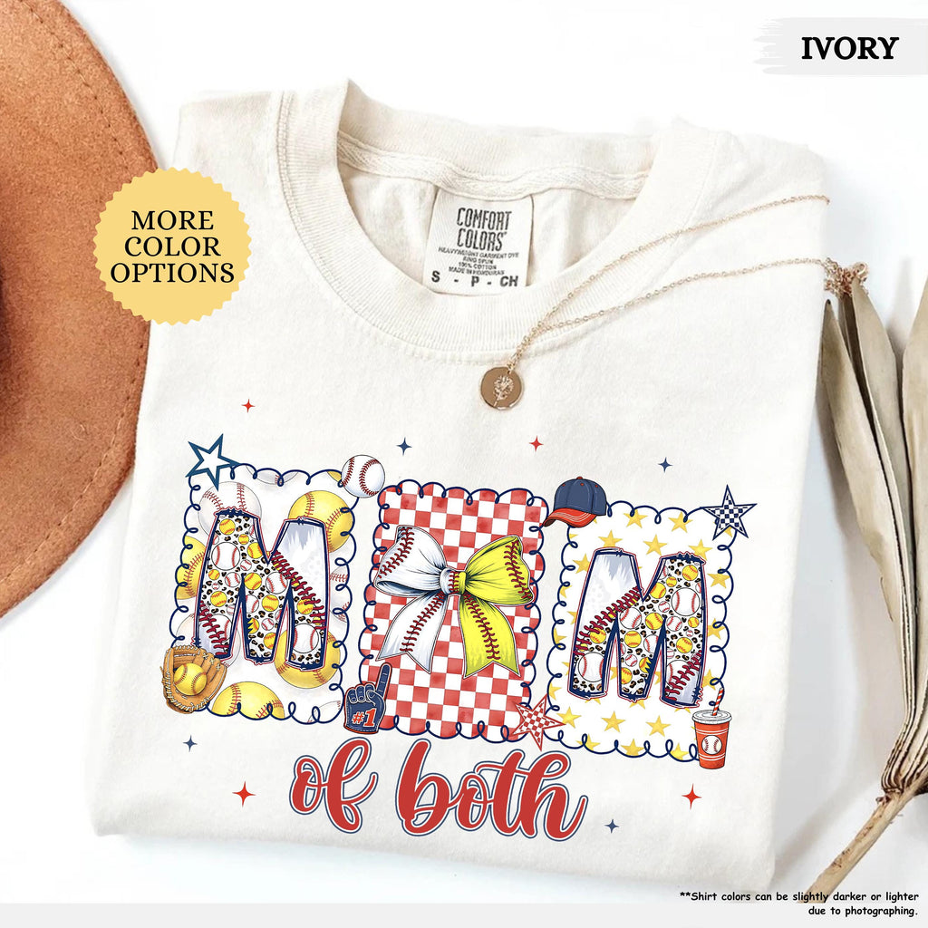 Comfort Colors® Baseball Softball Mom Shirt, Mom Of Both Shirt, Baseball Mom Shirt, Softball Mom Gifts, Sports Mom Shirt, Coquette Game Day